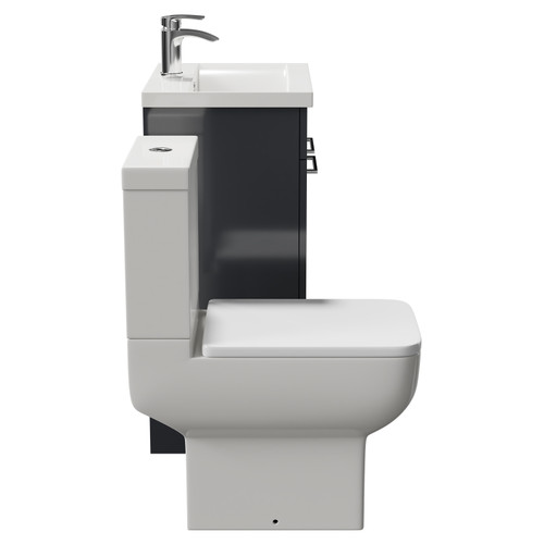 Alessio Gloss Grey 500mm Vanity Unit and Toilet Suite including Open Back Toilet and Floor Standing Vanity Unit with 2 Doors and Polished Chrome Handles Side View