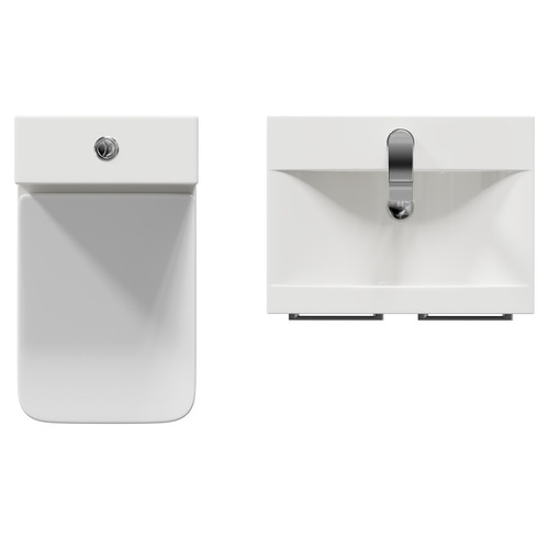 Alessio Gloss Grey 500mm Vanity Unit and Toilet Suite including Open Back Toilet and Floor Standing Vanity Unit with 2 Doors and Polished Chrome Handles Top View