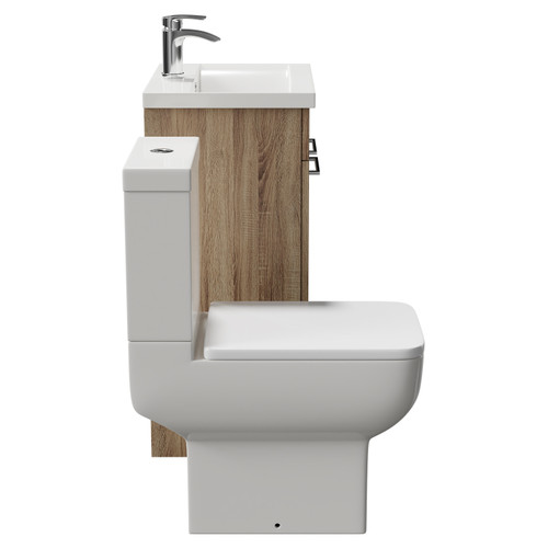 Alessio Bordalino Oak 500mm Vanity Unit and Toilet Suite including Open Back Toilet and Floor Standing Vanity Unit with 2 Doors and Polished Chrome Handles Side View