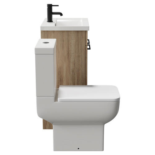 Alessio Bordalino Oak 500mm Vanity Unit and Toilet Suite including Open Back Toilet and Floor Standing Vanity Unit with 2 Doors and Matt Black Handles Side View