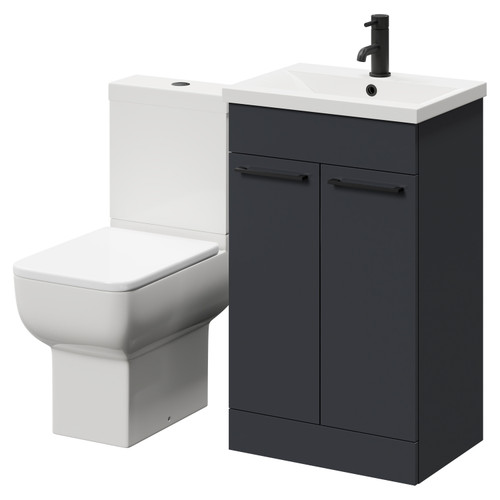 Alessio Gloss Grey 500mm Vanity Unit and Toilet Suite including Open Back Toilet and Floor Standing Vanity Unit with 2 Doors and Matt Black Handles Right Hand View