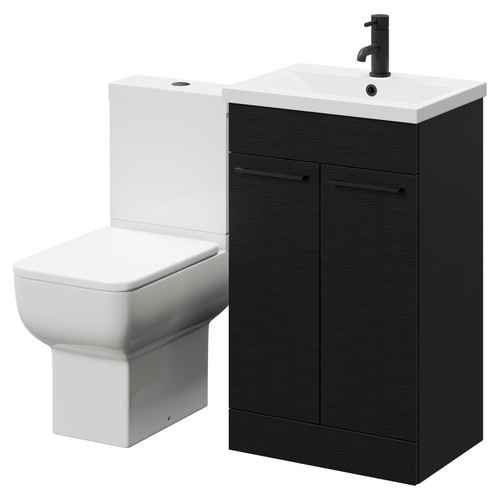 Alessio Nero Oak 500mm Vanity Unit and Toilet Suite including Open Back Toilet and Floor Standing Vanity Unit with 2 Doors and Matt Black Handles Right Hand View