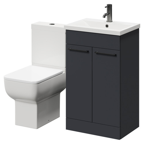 Alessio Gloss Grey 500mm Vanity Unit and Toilet Suite including Open Back Toilet and Floor Standing Vanity Unit with 2 Doors and Gunmetal Grey Handles Right Hand View