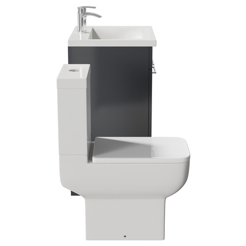 Alessio Gloss Grey 600mm Vanity Unit and Toilet Suite including Open Back Toilet and Floor Standing Vanity Unit with 2 Doors and Polished Chrome Handles Side View