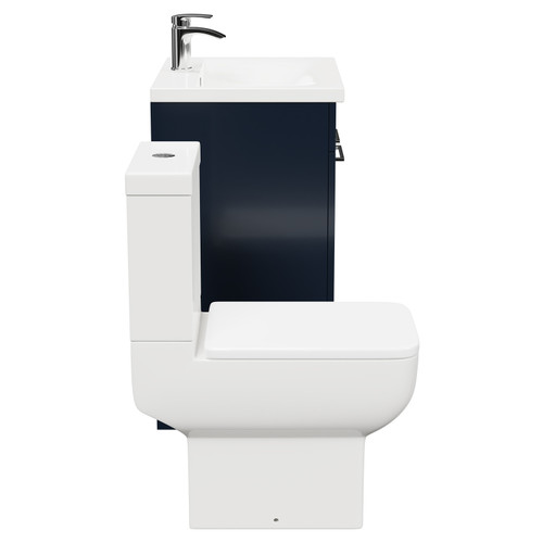 Alessio Deep Blue 600mm Vanity Unit and Toilet Suite including Open Back Toilet and Floor Standing Vanity Unit with 2 Doors and Polished Chrome Handles Side View