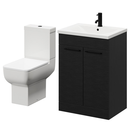 Alessio Nero Oak 600mm Vanity Unit and Toilet Suite including Open Back Toilet and Floor Standing Vanity Unit with 2 Doors and Matt Black Handles Right Hand View