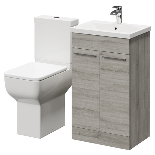 Alessio Molina Ash 500mm Vanity Unit and Toilet Suite including Comfort Height Toilet and Floor Standing Vanity Unit with 2 Doors and Polished Chrome Handles Right Hand View