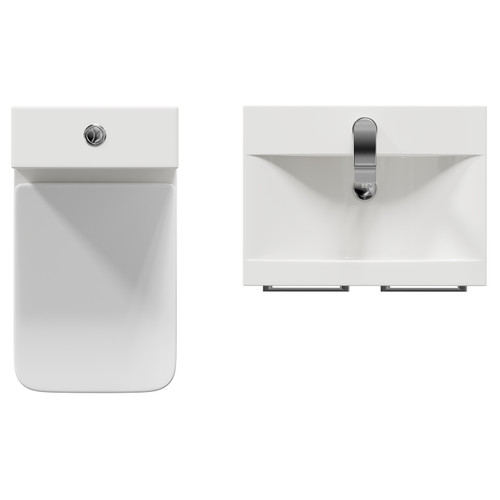 Alessio Gloss White 500mm Vanity Unit and Toilet Suite including Comfort Height Toilet and Floor Standing Vanity Unit with 2 Doors and Polished Chrome Handles Top View