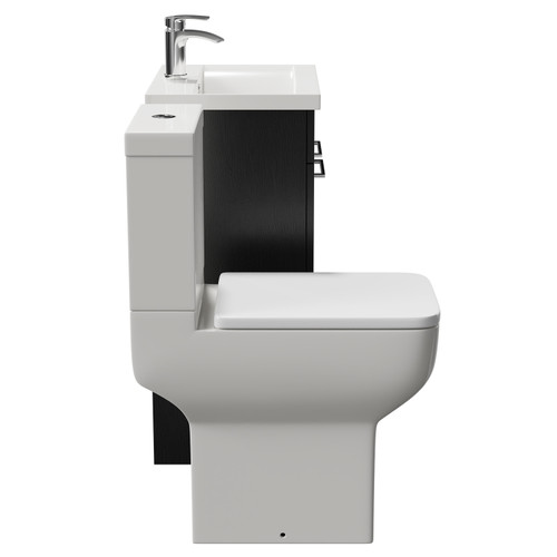 Alessio Nero Oak 500mm Vanity Unit and Toilet Suite including Comfort Height Toilet and Floor Standing Vanity Unit with 2 Doors and Polished Chrome Handles Side View