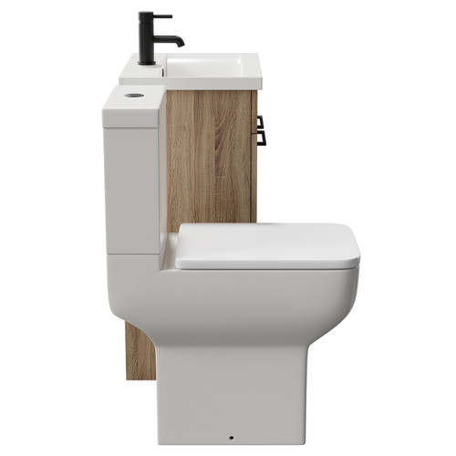 Alessio Bordalino Oak 500mm Vanity Unit and Toilet Suite including Comfort Height Toilet and Floor Standing Vanity Unit with 2 Doors and Matt Black Handles Side View