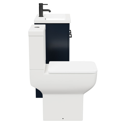 Alessio Deep Blue 500mm Vanity Unit and Toilet Suite including Comfort Height Toilet and Floor Standing Vanity Unit with 2 Doors and Matt Black Handles Side View