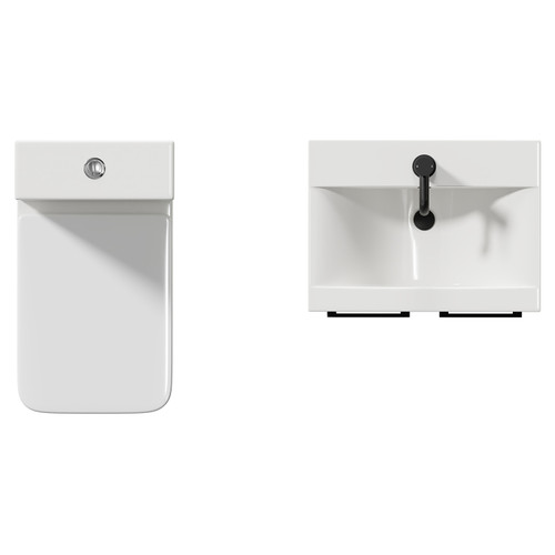 Alessio Olive Green 500mm Vanity Unit and Toilet Suite including Comfort Height Toilet and Floor Standing Vanity Unit with 2 Doors and Matt Black Handles Top View