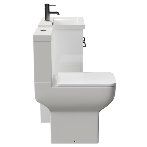 Alessio Gloss White 500mm Vanity Unit and Toilet Suite including Comfort Height Toilet and Floor Standing Vanity Unit with 2 Doors and Gunmetal Grey Handles Side View