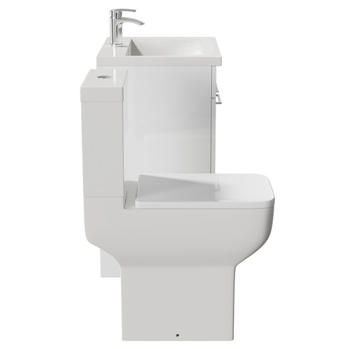 Alessio Gloss White 600mm Vanity Unit and Toilet Suite including Comfort Height Toilet and Floor Standing Vanity Unit with 2 Doors and Polished Chrome Handles Side View