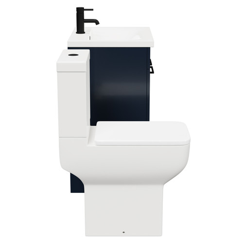 Alessio Deep Blue 600mm Vanity Unit and Toilet Suite including Comfort Height Toilet and Floor Standing Vanity Unit with 2 Doors and Matt Black Handles Side View