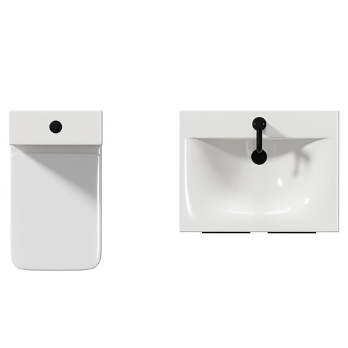 Alessio Deep Blue 600mm Vanity Unit and Toilet Suite including Comfort Height Toilet and Floor Standing Vanity Unit with 2 Doors and Matt Black Handles Top View