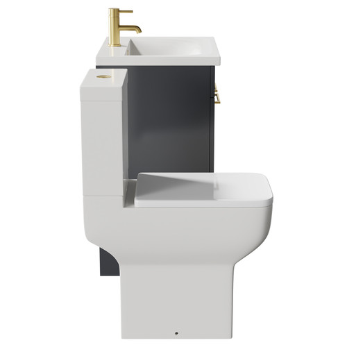 Alessio Gloss Grey 600mm Vanity Unit and Toilet Suite including Comfort Height Toilet and Floor Standing Vanity Unit with 2 Doors and Brushed Brass Handles Side View