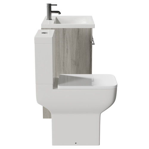 Alessio Molina Ash 600mm Vanity Unit and Toilet Suite including Comfort Height Toilet and Floor Standing Vanity Unit with 2 Doors and Gunmetal Grey Handles Side View