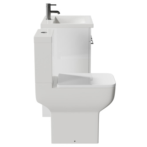 Alessio Gloss White 600mm Vanity Unit and Toilet Suite including Comfort Height Toilet and Floor Standing Vanity Unit with 2 Doors and Gunmetal Grey Handles Side View