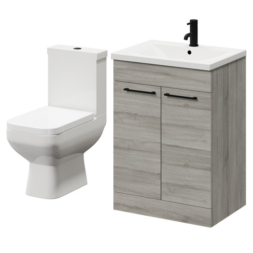 Turin Molina Ash 600mm Floor Standing Vanity Unit and Toilet Suite with 1 Tap Hole Basin and 2 Doors with Matt Black Handles Right Hand View