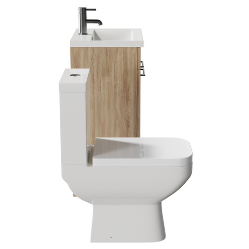 Turin Bordalino Oak 500mm Floor Standing Vanity Unit and Toilet Suite with 1 Tap Hole Basin and 2 Doors with Gunmetal Grey Handles Side View