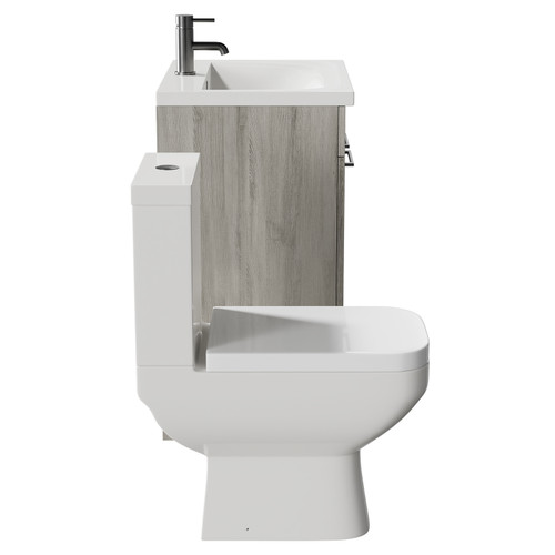 Turin Molina Ash 600mm Floor Standing Vanity Unit and Toilet Suite with 1 Tap Hole Basin and 2 Doors with Gunmetal Grey Handles Side View