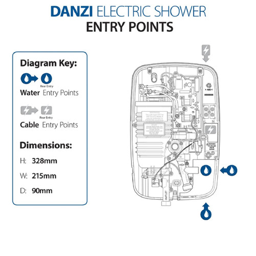 Triton Danzi DuElec White 9.5kw Electric Shower Diagram