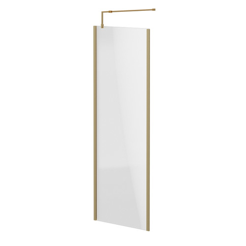 Colore Brushed Brass 1850mm x 700mm 8mm Walk In Clear Glass Shower Screen including Wall Channel with End Profile and Support Bar Right Hand Side View