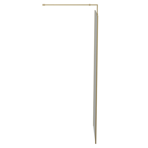 Colore Brushed Brass 1850mm x 700mm 8mm Walk In Clear Glass Shower Screen including Wall Channel with End Profile and Support Bar View From the Side