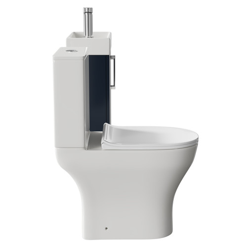 Napoli Compact Deep Blue 400mm Cloakroom Vanity Unit and Toilet Suite including Jubilee Open Back Toilet and Wall Mounted Vanity Unit with Single Door and Polished Chrome Handle Side View