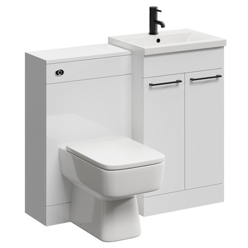 Napoli Gloss White 1000mm Vanity Unit Toilet Suite with 1 Tap Hole Basin and 2 Doors with Matt Black Handles Left Hand Side View