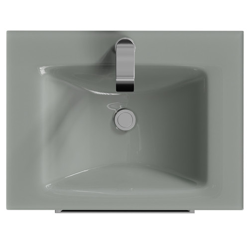 Venice Deep Blue 600mm Wall Mounted Vanity Unit with Grey Glass 1 Tap Hole Basin and 2 Drawers with Polished Chrome Handles Top View