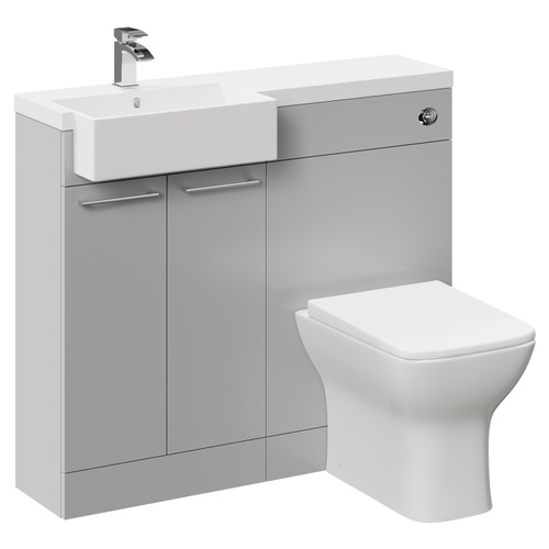 Napoli Combination Gloss Grey Pearl 1000mm Vanity Unit Toilet Suite with Left Hand Square Semi Recessed 1 Tap Hole Basin and 2 Doors with Polished Chrome Handles Left Hand View