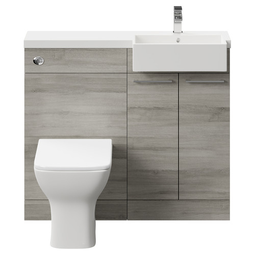 Napoli Combination Molina Ash 1000mm Vanity Unit Toilet Suite with Right Hand Square Semi Recessed 1 Tap Hole Basin and 2 Doors with Polished Chrome Handles Front View