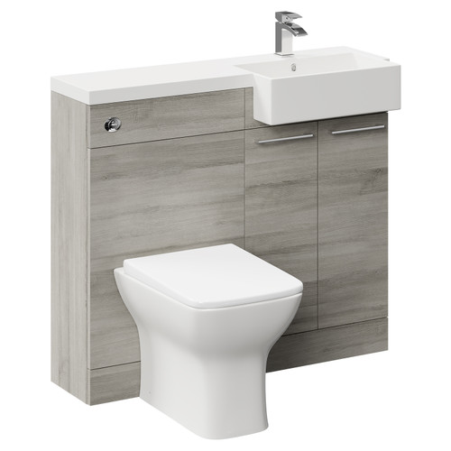 Napoli Combination Molina Ash 1000mm Vanity Unit Toilet Suite with Right Hand Square Semi Recessed 1 Tap Hole Basin and 2 Doors with Polished Chrome Handles Left Hand View