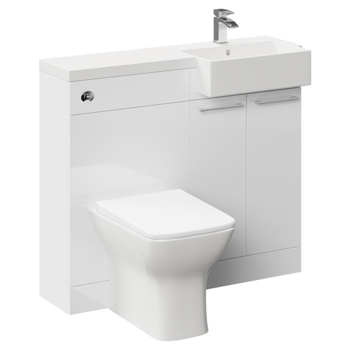 Napoli Combination Gloss White 1000mm Vanity Unit Toilet Suite with Right Hand Square Semi Recessed 1 Tap Hole Basin and 2 Doors with Polished Chrome Handles Left Hand View