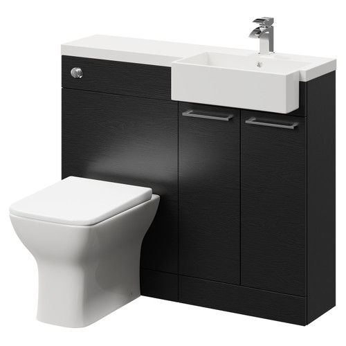 Napoli Combination Nero Oak 1000mm Vanity Unit Toilet Suite with Right Hand Square Semi Recessed 1 Tap Hole Basin and 2 Doors with Polished Chrome Handles Right Hand View