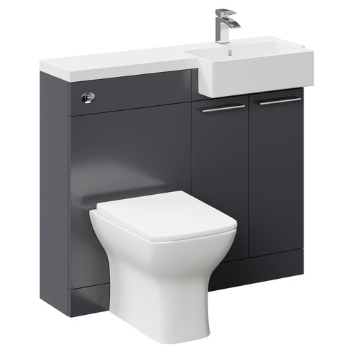 Napoli Combination Gloss Grey 1000mm Vanity Unit Toilet Suite with Right Hand Square Semi Recessed 1 Tap Hole Basin and 2 Doors with Polished Chrome Handles Left Hand View