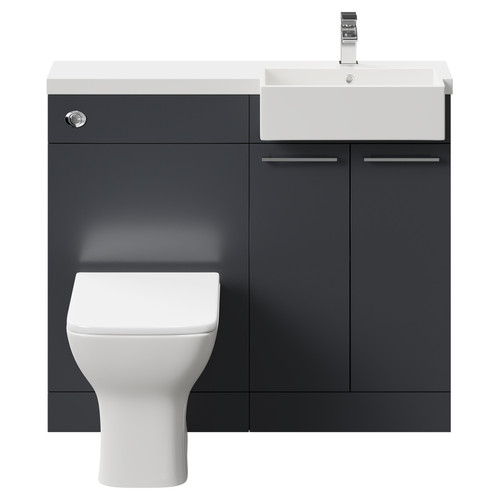 Napoli Combination Gloss Grey 1000mm Vanity Unit Toilet Suite with Right Hand Square Semi Recessed 1 Tap Hole Basin and 2 Doors with Polished Chrome Handles Front View