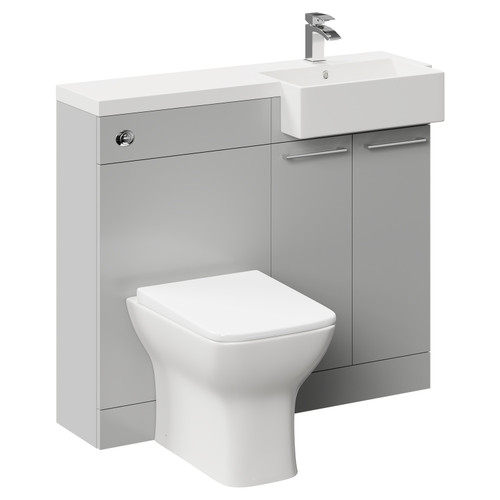 Napoli Combination Gloss Grey Pearl 1000mm Vanity Unit Toilet Suite with Right Hand Square Semi Recessed 1 Tap Hole Basin and 2 Doors with Polished Chrome Handles Left Hand View