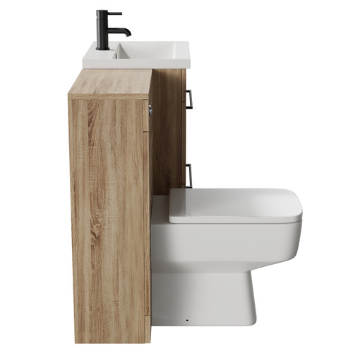 Napoli Bordalino Oak 1000mm Vanity Unit Toilet Suite with 1 Tap Hole Basin and 2 Drawers with Matt Black Handles Side View