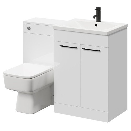 Napoli Gloss White 1100mm Vanity Unit Toilet Suite with 1 Tap Hole Basin and 2 Doors with Matt Black Handles Right Hand View