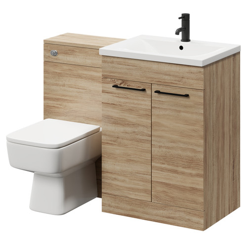 Napoli Bordalino Oak 1100mm Vanity Unit Toilet Suite with 1 Tap Hole Basin and 2 Doors with Matt Black Handles Right Hand View