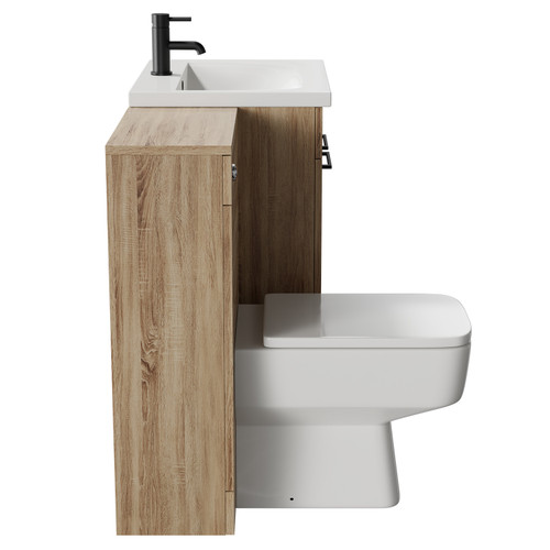 Napoli Bordalino Oak 1100mm Vanity Unit Toilet Suite with 1 Tap Hole Basin and 2 Doors with Matt Black Handles Side View