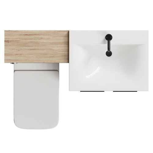 Napoli Bordalino Oak 1100mm Vanity Unit Toilet Suite with 1 Tap Hole Basin and 2 Doors with Matt Black Handles Top View