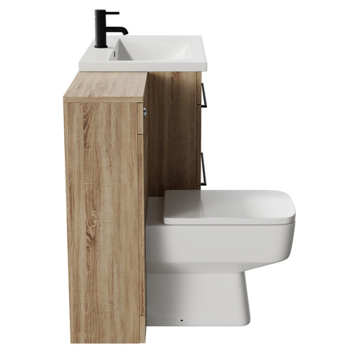 Napoli Bordalino Oak 1300mm Vanity Unit Toilet Suite with 1 Tap Hole Basin and 2 Drawers with Matt Black Handles Side View