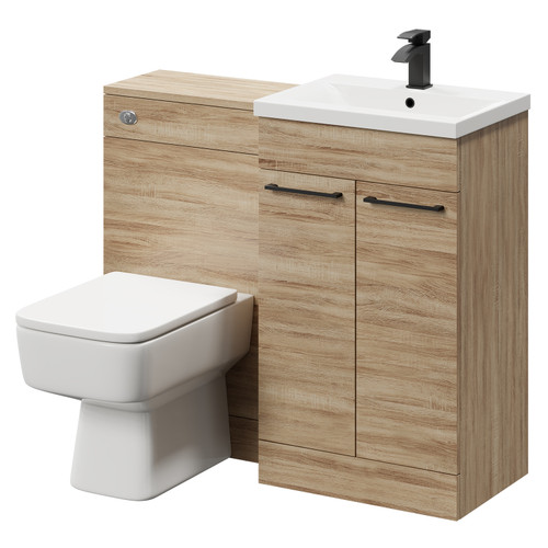 Napoli Bordalino Oak 1000mm Vanity Unit Toilet Suite with 1 Tap Hole Basin and 2 Doors with Matt Black Handles Right Hand View