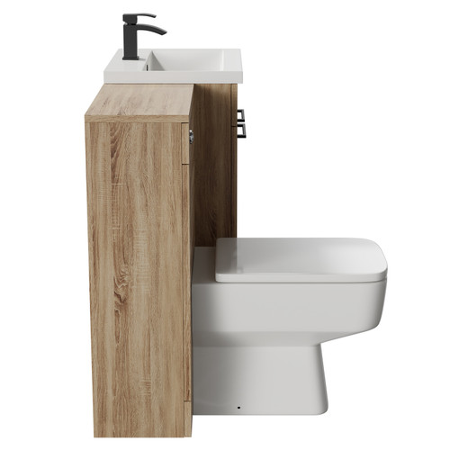 Napoli Bordalino Oak 1000mm Vanity Unit Toilet Suite with 1 Tap Hole Basin and 2 Doors with Matt Black Handles Side View