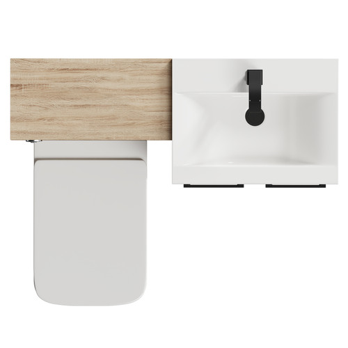 Napoli Bordalino Oak 1000mm Vanity Unit Toilet Suite with 1 Tap Hole Basin and 2 Doors with Matt Black Handles Top View