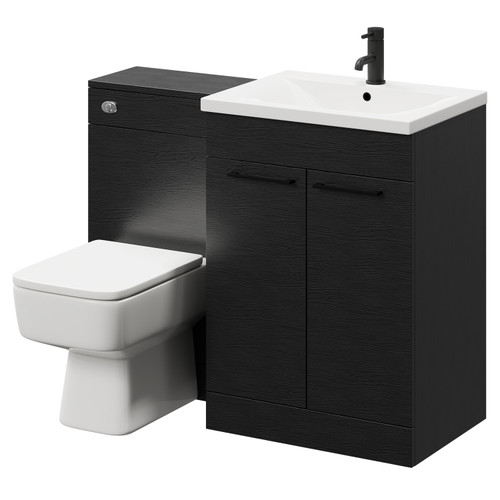 Napoli Nero Oak 1100mm Vanity Unit Toilet Suite with 1 Tap Hole Basin and 2 Doors with Matt Black Handles Right Hand View